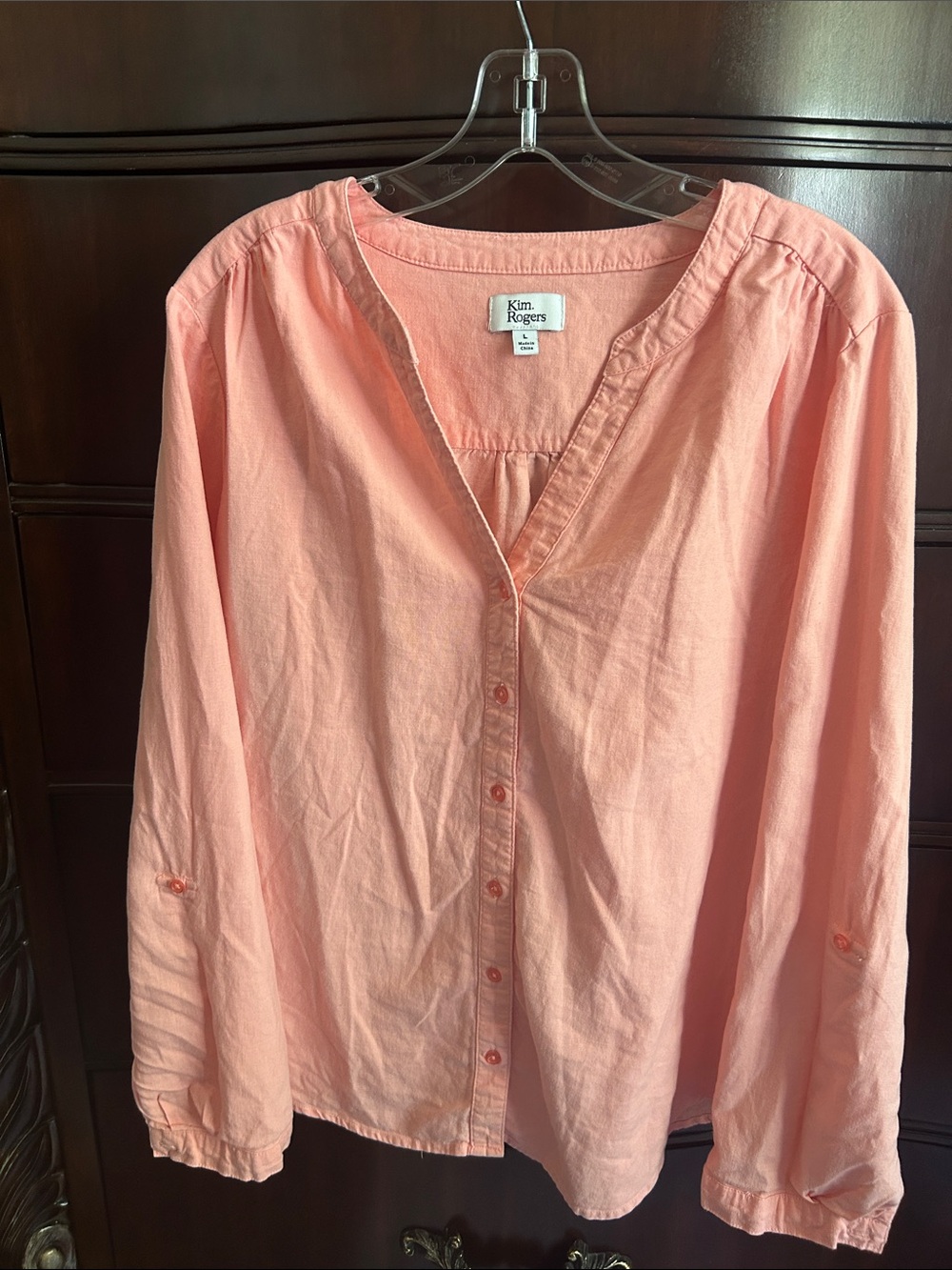 Kim Rogers Soft Peach Button-Down Blouse